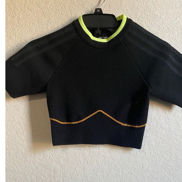 IVY PARK ADIDAS CROPPED KNIT BLACK MESA CORSET STYLE BACK LOGO RETRO Y2K TOP S - Picture 2 of 12